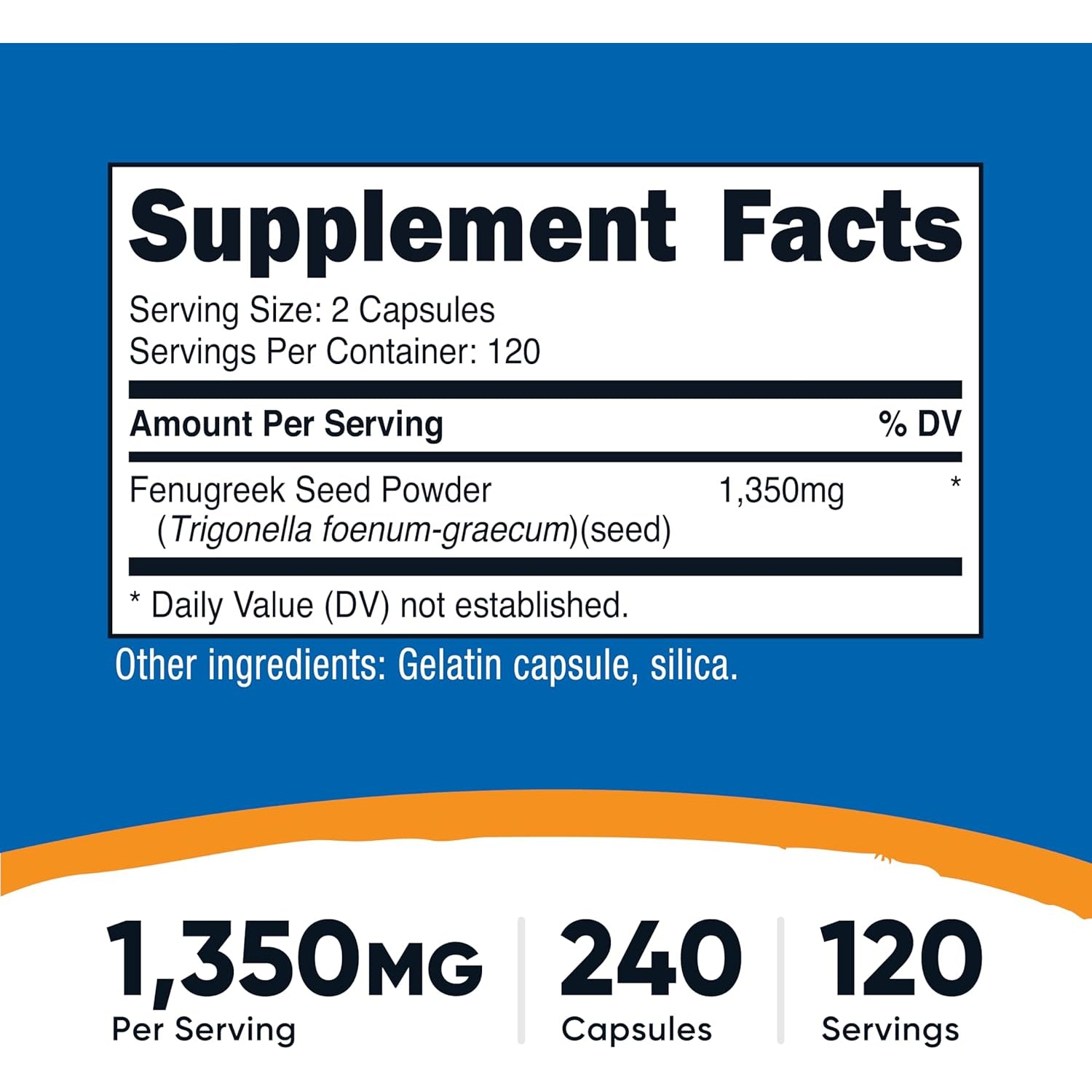 Nutricost Fenugreek Seed 1350Mg, 240 Capsules - Gluten Free, Non-Gmo, 675Mg per Capsule