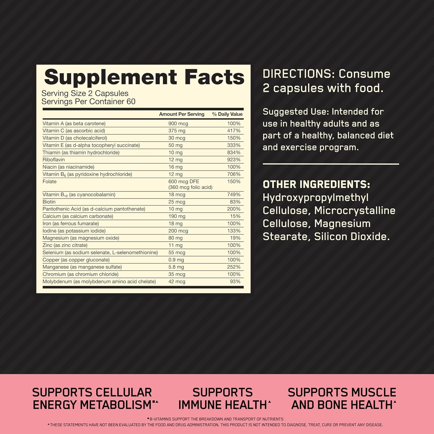 Optimum Nutrition Opti-Women, Vitamin C, Zinc and Vitamin D for Immune Support Womens Daily Multivitamin Supplement with Iron, Capsules, 120 Count