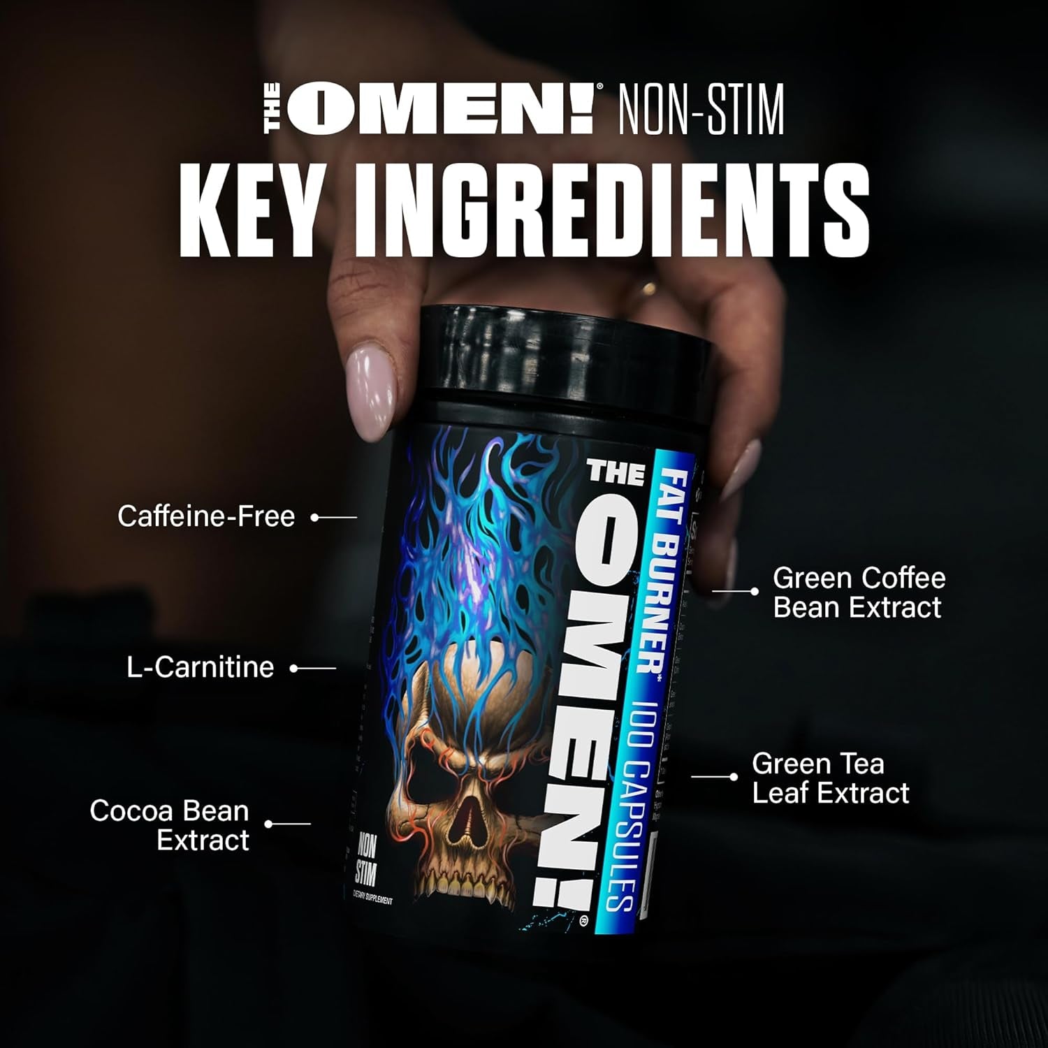JNX SPORTS the Omen! Non‑Stimulant Thermogenic Fat Burner for Men & Women | Weight Loss Supplement, Caffeine‑Free & Appetite Suppressant | 100 Capsules