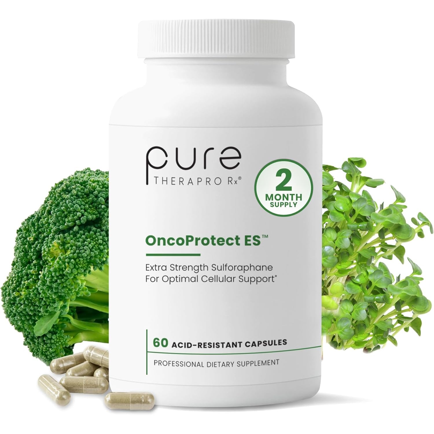 Pure Therapro Rx Extra Strength Sulforaphane Supplement from Broccoli Seed Extract | Made in USA | ONE Capsule per Serving (Other Brands Are 2 Caps!) | 3Rd Party Tested | Oncoprotect ES