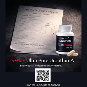 Urolithin a 1000 Mg – 60 Vegan Capsules | 99%+ Pure Urolithin a Supplement | Third‑Party Tested | COA Available | Cellular Energy & Mitochondrial Support.