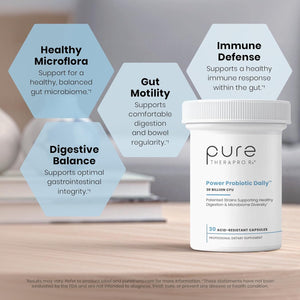 Pure Therapro Rx Power Probiotic Daily - 30 Acid-Resistant Capsules | 4 Proven Strains - 30 Billion Cfu/Capsule | Patented Activ-Vial Desiccant Bottle to Ensure Freshness | NO Refrigeration Required