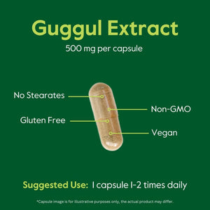 BESTVITE Guggul Extract 500Mg (120 Vegetarian Capsules) - Backed by Clinical Research, Patented and Standardized, Enhanced by Bioperine - No Fillers - No Stearates - Vegan - Non GMO - Gluten Free