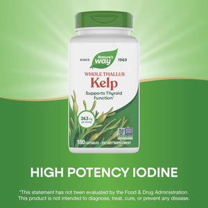 Nature'S Way Kelp - Kelp Supplement for Thyroid Function Support* - Botanical Ingredient - Plant-Derived Capsule - Plant-Sourced Iodine - Vegan, Gluten-Free & Dairy-Free - 180 Count (180 Servings)