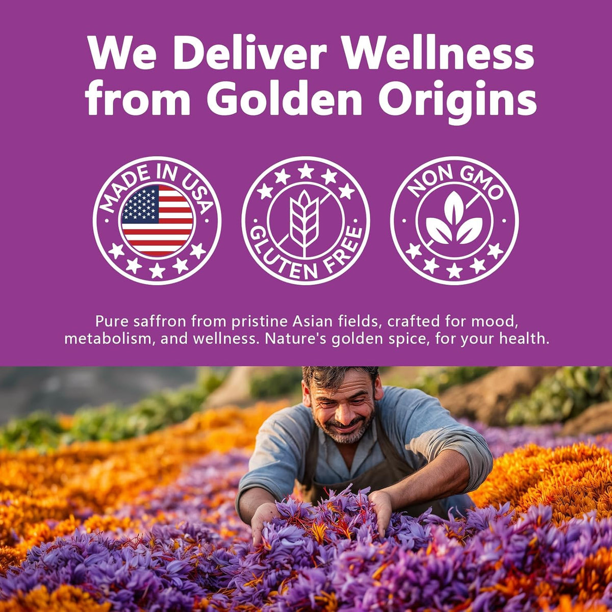 Saffron Supplements 88.5MG | 90 Vegan Capsules, Happy Saffron Extract for Mood Energy Eye Focus Support for Women & Men, 100% Pure Ingredients, Made in USA, Non-Gmo & Gluten-Free