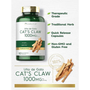 Carlyle Cat'S Claw Herb Capsules 1000Mg | 180 Count | Uncaria Tomentosa | Non-Gmo, Gluten Free Supplement