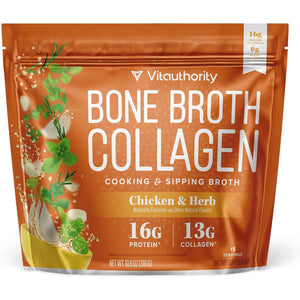 Vitauthority Bone Broth Collagen Delicious Chicken Noodle Flavored - Packed with 16G of Protein & Types I, II, III - Nourishes Skin, Hair, Nails, Joints, & Gut - Beef Bonebroth