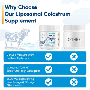Zdoroviye Liposomal Bovine Colostrum Powder Supplement 2500 Mg, Higher Absorption than Regular Bovine Colostrum (60 Servings)