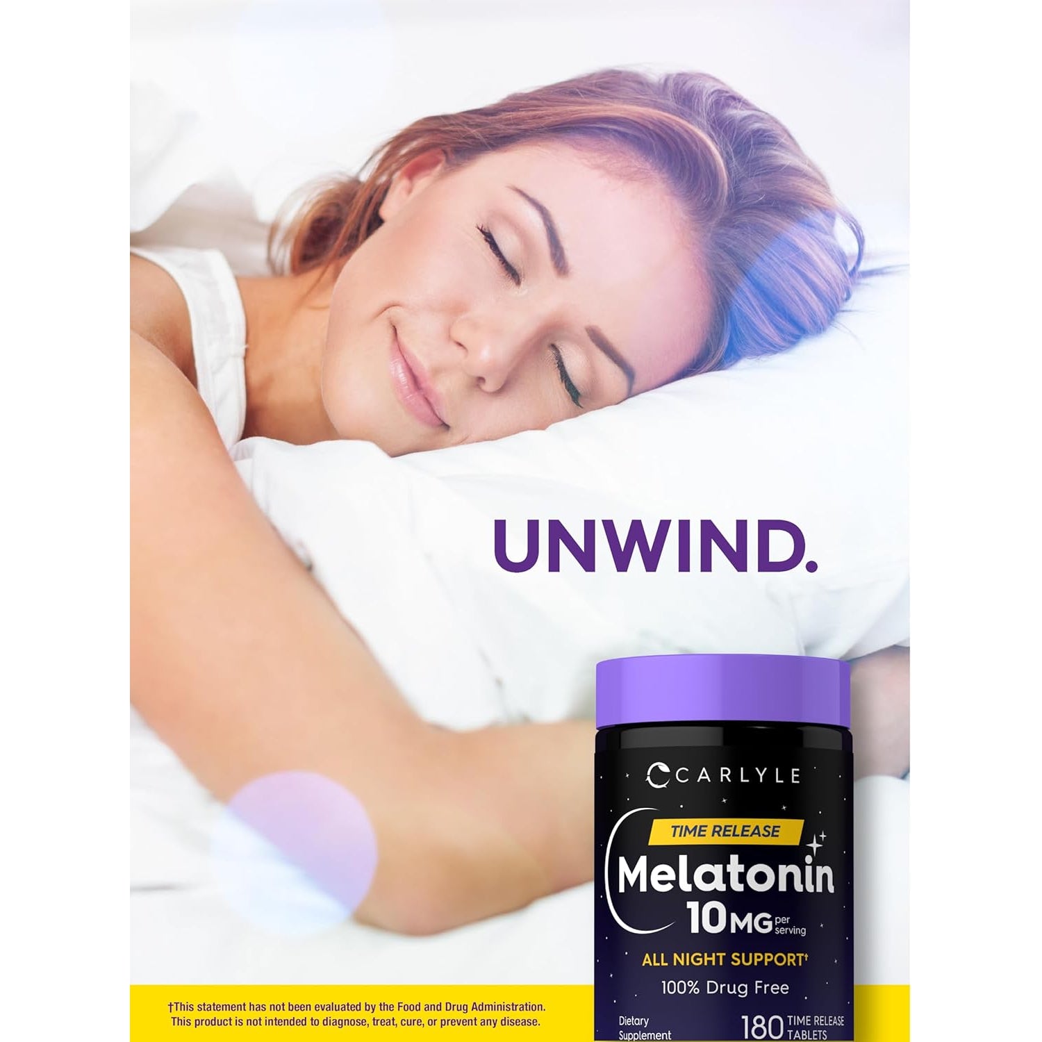 Carlyle Melatonin 10Mg | 180 Time Release Tablets | All Night Support | with Vitamin B6 | 100% Drug Free Supplement | Vegan, Non-Gmo, Gluten Free