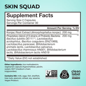 HUM Skin Squad Probiotics for Women and Men, Skin Care Supplement for Clear Complexion & Gut Health Support, Microbiome Prebiotic & Probiotic Supplement for Breakouts, Digestive Health, 60 Capsules