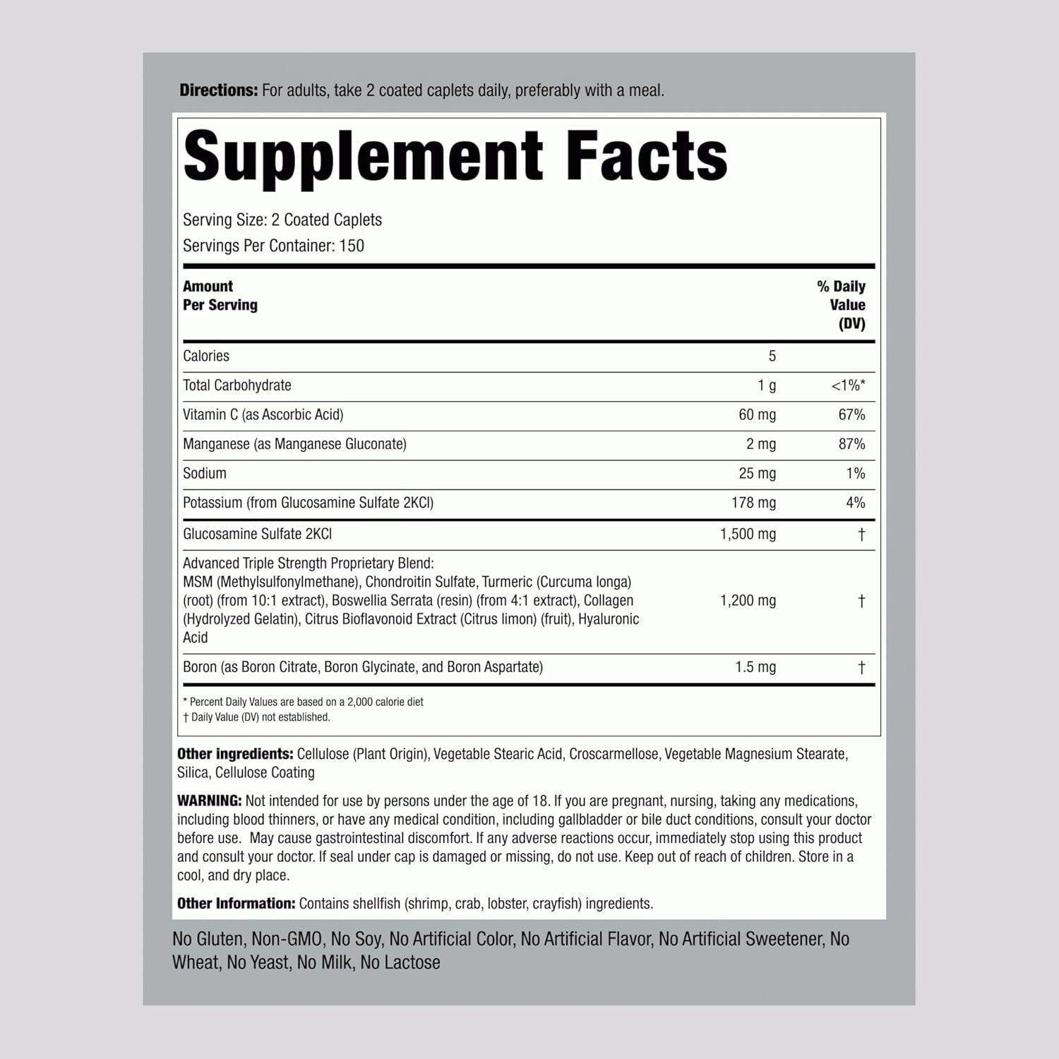 Piping Rock Glucosamine Chondroitin MSM Turmeric | 300 Caplets | Supplement for Women and Men | Advanced Triple Strength Complex | Non-Gmo & Gluten Free