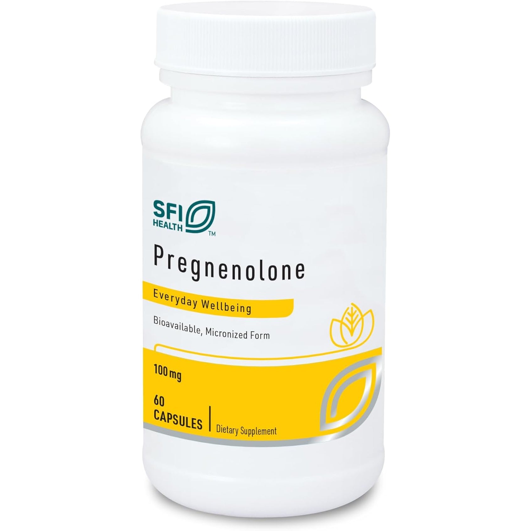 Klaire Labs SFI Health Pregnenolone - May Support Memory, Mood & Energy for Adults - 100Mg Derived from Wild Yam - Bioavailable & Micronized for Enhanced Absorption - Hypoallergenic (60 Capsules)