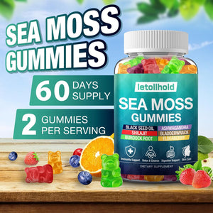Sea Moss Gummies - Irish Sea Moss Gummies Advanced for Adults with Ashwagandha Bladderwrack & Burdock Root for Supports Immune，Energy - 60 Vegan Gummy,2Pcs