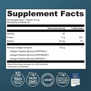 Advanced Collagen Complex Powder – VERISOL®, FORTIBONE®, & FORTIGEL® for Hair, Skin, Bone & Joint Support – Clinically Studied Ingredients – Grass-Fed Hydrolyzed Collagen Peptides – 30 Servings