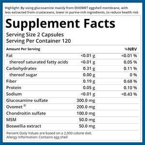 5-Day Fast-Acting Glucosamine Chondroitin MSM - Joint Health Supplement with OVOMET Eggshell Membrane & Boswellia, Support Joint Comfort, Cartilage, Strength & Flexibility - Made in Germany, 120Ct