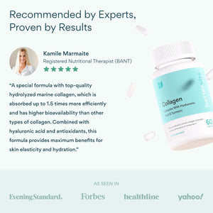 Bettervits Collagen Peptides Complex with Hyaluronic Acid & Turmeric | Hydrolyzed Marine Collagen Supplements for Women & Men | Collagen with Vitamin C for Skin, Hair, Nails & Joints – 60 Capsules