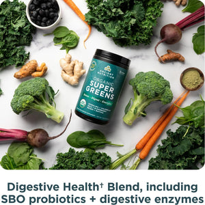Ancient Nutrition Super Greens Powder, Organic Superfood Powder with Probiotics Made with Spirulina, Chlorella, Matcha, and Digestive Enzymes, 25 Servings, 7.05Oz