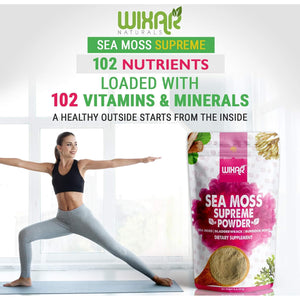Wixar Wildcrafted Sea Moss Powder – (8 Ounces) – Natural Irish Sea Moss and Bladderwrack with Burdock Powder - Thyroid Support, Healthy Skin, Keto Detox, Joint Support Alkaline Supplements