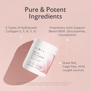 Alaya Multi Collagen Powder - Supports Hair, Skin, Nails & Bone Health for Women and Men - 5 Types Hydrolyzed Collagen Peptides Protein Powder Supplement - NSF Certified - (20 Serving)