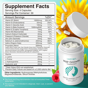 Hair Growth Products, Biotin 10000Mcg, 30-In-1 with Vitamin A, B3, C, D, E, Calcium, Hair Growth Supplement, Supports Hair & Nails Natural Growth Vitamins, for Women & Men - 30 Servings
