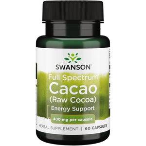 Swanson Full Spectrum Cacao (Raw Cocoa) - Herbal Supplement Promoting Mild Energy Support - Traditional Whole Fruit Formula - (60 Capsules, 400Mg Each)