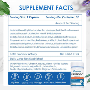 OMOGS Probiotics 180 Billion Cfus 18 Strains, 3 Prebiotics, Helps Digestive, Gut Health, Immune, Supports Occasional Constipation, Diarrhea & Gas - for Women & Men, 90 Capsules