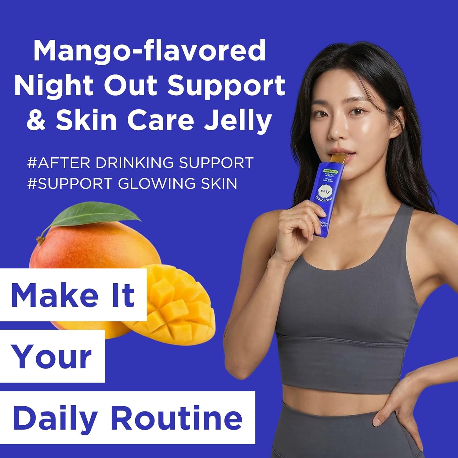 EASY TOMORROW - Natural Energy & Morning Vitality Jelly Stick - Daily Korean Skin Health Supplement & after Drinking Support with DHM & Glutathione - K-Beauty Inspired (Mango Flavor, 10 Sticks)