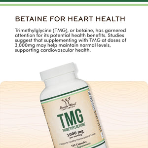 TMG Trimethylglycine Supplement - 99%+ Tested Purity - 1,000Mg per Serving, 180 Capsules (TMG Supplements for Homocysteine Control) Genuine TMG with Fishy Smell, Gluten Free, Non-Gmo