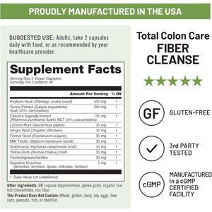 Naturewise Total Colon Care Fiber Cleanse - Natural Laxative Blend - Herbal Laxatives, Prebiotics, & Enzymes for Regularity, Digestion, Weight & Gut Health - Non-Gmo - 60 Capsules[30-Day Supply]