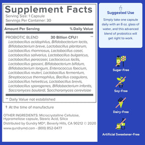 Gundry MD® 24 Strain Probiotic – 30 Billion Cfus for Gut Health, Digestion and Immune Support, 30 Capsules