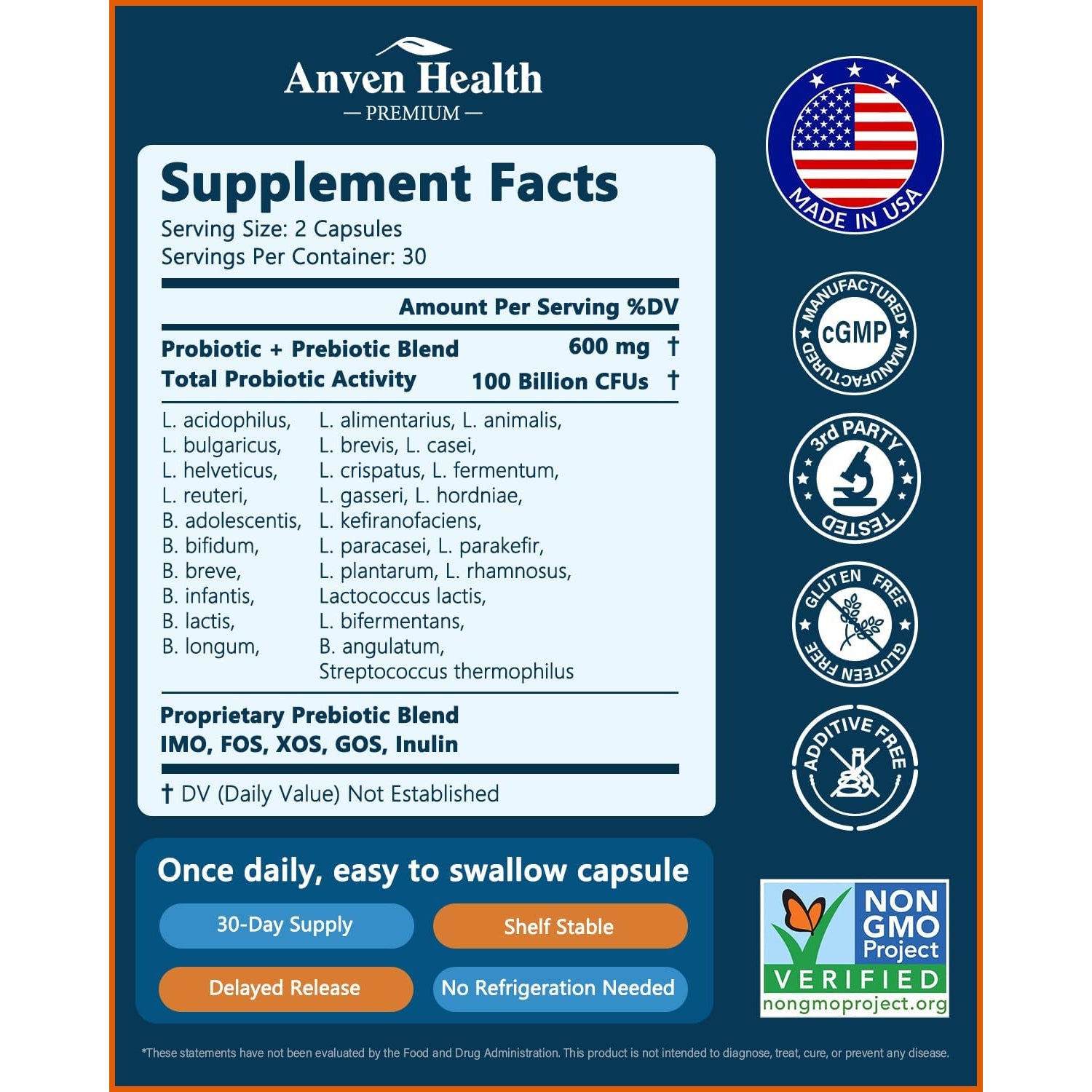 100 Billion Probiotics for Men and Women 27 Strains 5 Organic Prebiotics for Gut Digestive & Immune Health, Supports Diarrhea Gas Bloating, Non-Gmo, Zero Fillers – Made in USA丨60 Caps