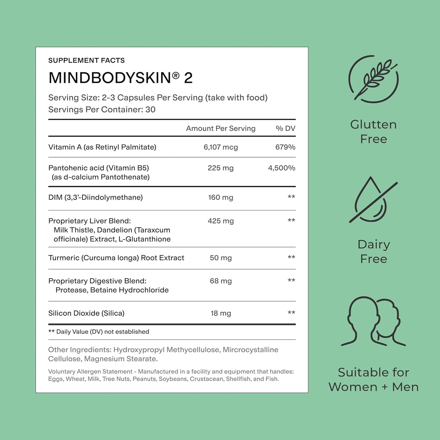 CLEARSTEM - MINDBODYSKIN Hormonal Acne Supplement (No 5-HTP) - Natural DIM Supplement - Skin Care Vitamins - Hormone Balance, Antioxidants - Gluten Free, Cruelty Free - 30 Servings, 90 Capsules