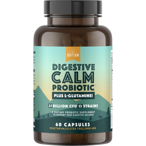 Natural Rhythm Digestive Calm Probiotic + L-Glutamine – 25 Billion CFU, 13 Strains, Digestive & Immune Support Supplement, Vegetarian Capsules (60 Count)