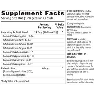 Amazon Basics Probiotic, 5 Billion CFU, No Artificial Colors & Flavors, Gluten-Free, 60 Vegetarian Capsules (Previously Solimo)