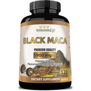 Organic Black Maca 1,900 Mg per Serving Natural Energy Booster Peruvian Maca for Men & Women 120 Capsules