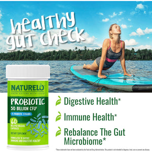 NATURELO Probiotics for Digestive Health, 50 Billion CFU, 60 Vegetarian Capsules, 11 Strains, Daily Use Supplement, Delayed Release, No-Fridge, Boosts Immune System, Probiotics for Women & Men
