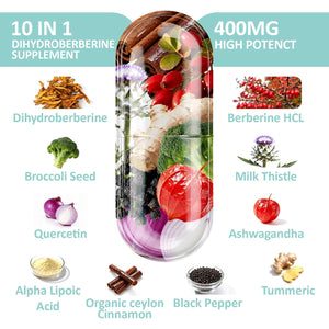 Dihydroberberine Supplement Hcl 750Mg – Enhanced Absorption Complex with Ceylon Cinnamon, Bitter Melon, R‑ALA, Milk Thistle – Supports Healthy Glucose Metabolism, Heart & Immune Health – 60 Capsules