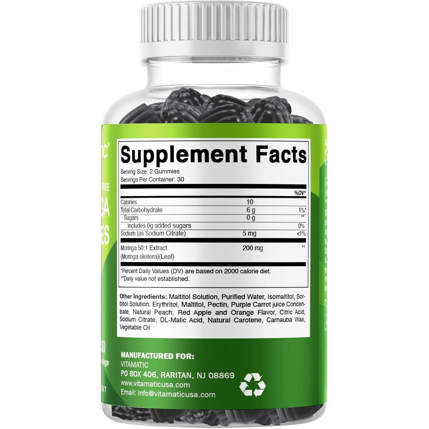 Vitamatic Moringa Gummies – Sugar-Free Botanical Extract – Green Superfood Supplement – Vegan, Pectin-Based, Non-Gmo – Plant-Based Gummies – 60 Count