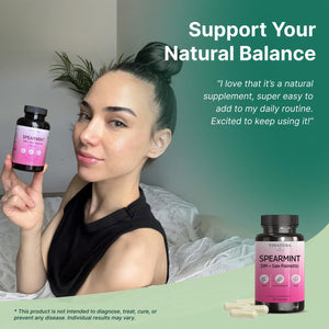 VINATURA Spearmint Capsules Supplement - Spearmint Leaf Extract Enhanced with DIM & Saw Palmetto, for Unwanted Hair, Women Health & Skin, USA Made & Tested, 60 Capsules