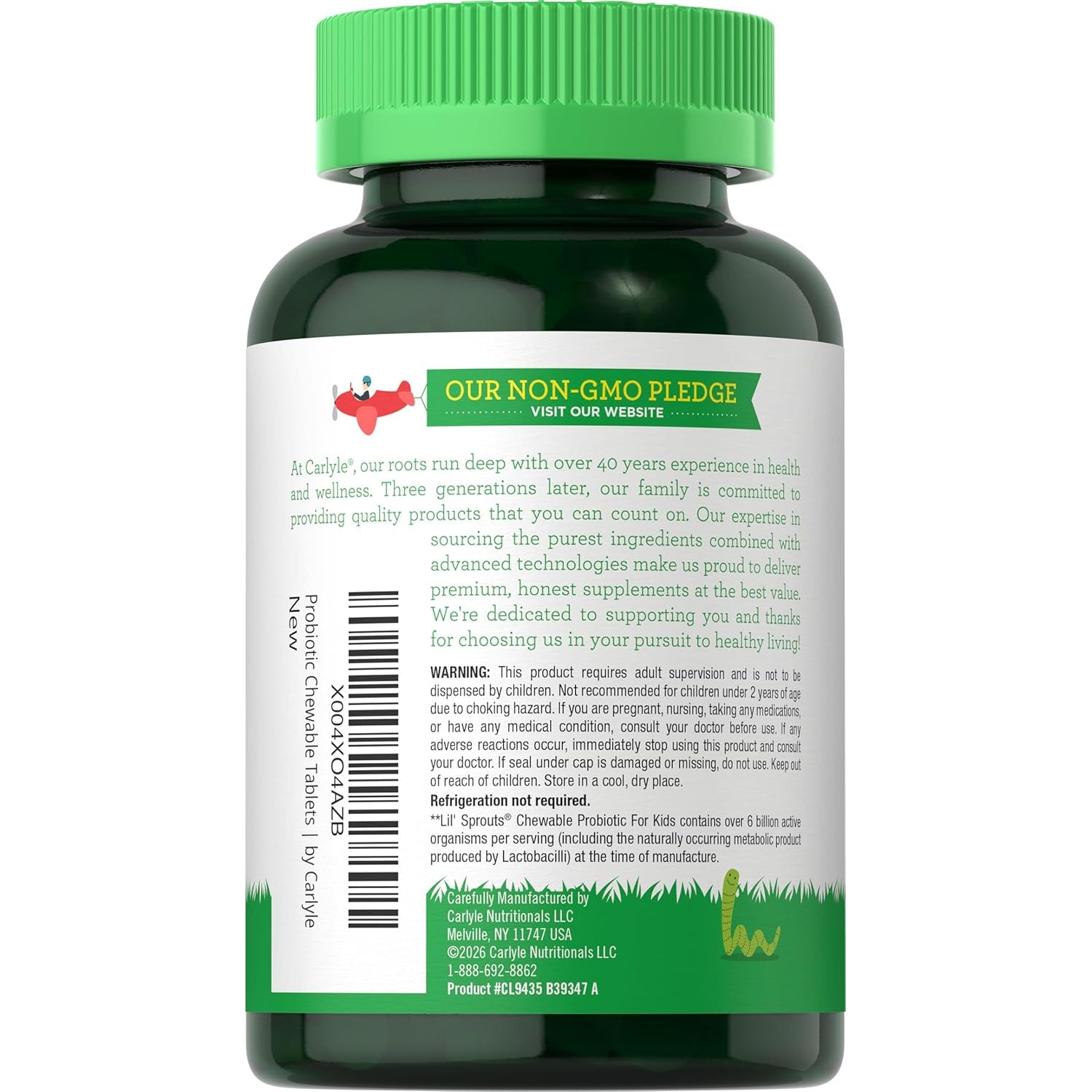 Carlyle Probiotics for Kids Chewable | 180 Count | 6 Billion Cfus | Raspberry Flavor | Non-Gmo & Gluten Free Supplement | by Lil' Sprouts