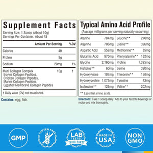 Terranics Multi Collagen Peptides Powder, Type I II III V X Hydrolyzed Collagen for Women+Men, Collagen Supplements, Fast Dissolve, Unflavored Colageno, No Sugar, Keto, 16Oz