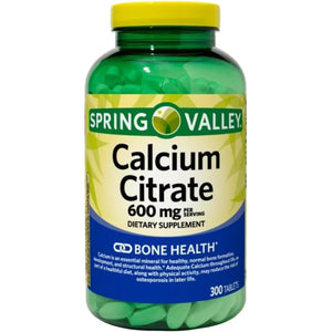 Spring Valley Calcium Citrate 600 Mg, 300 Tablets - Bone & Joint Health + STS Sticker.