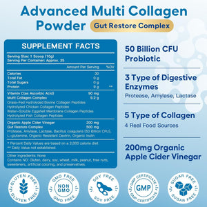 ZEBORA Multi Collagen Peptides Powder with Probiotic for Gut Health, Hydrolyzed Collagen with Digestive Enzymes, Prebiotics for Women, Support Digestive Health, Skin, Hair, Joints, Non-Gmo,35 Servings
