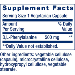 Life Extension D, L-Phenylalanine Capsules, 500 Mg – Supports Mood Health, Promotes Neurotransmitter Health – Gluten-Free, Non-Gmo, Vegetarian – 100 Capsules