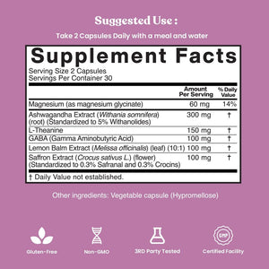 American Standard Supplements Saffron Extract 100Mg per Serving with Magnesium Glycinate, Ashwagandha, L-Theanine, GABA, Lemon Balm, Vegan, Non-Gmo, 60 Capsules