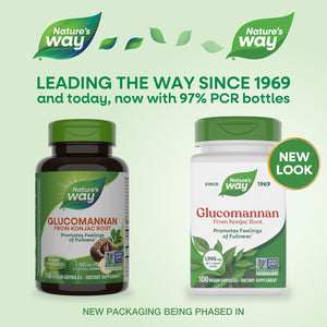 Nature'S Way Herbal Glucomannan from Konjac Root Capsules, Promotes Feelings of Fullness*, 1,995 Mg per 3-Capsule Serving, Non-Gmo Project Verified, Vegan, 100 Capsules (Packaging May Vary)