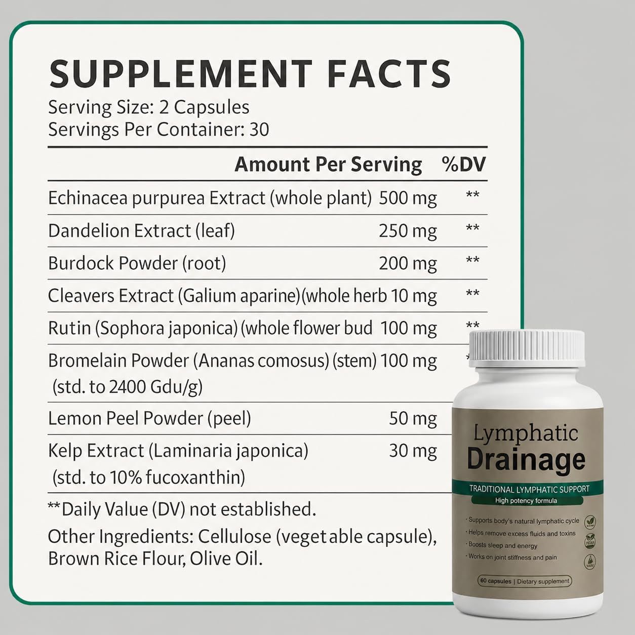 Lymphatic Drainage Capsules - New Maximum Potency Formula with Dandelion Extract, Cleavers Extract, Natural Ingredients, Vegan & Non-Gmo, 60 Capsules (1)