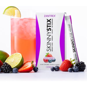 Zantrex Skinnystix Energy Powder – Lose Weight, GLP-1, Appetite Suppressant, Boost Mood – 10 Calories – Yerba Mate, Coffee Bean – 30 Stix, Berry