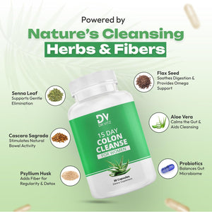15 Day Colon Cleanse for Women – Natural Detox Pills with Herbs, Fiber & Probiotics – Bloating & Constipation Relief, Weight Loss & Gut Health Reset – 30 Capsules