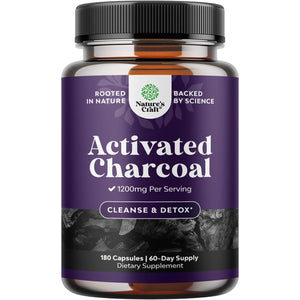 Natures Craft Activated Charcoal Pills Detox & Cleanse - Purifying Coconut Capsules with 1200 Mg per Serving for Bloating Relief - Active Detox Supplement for Body & Gut Health -180 Count